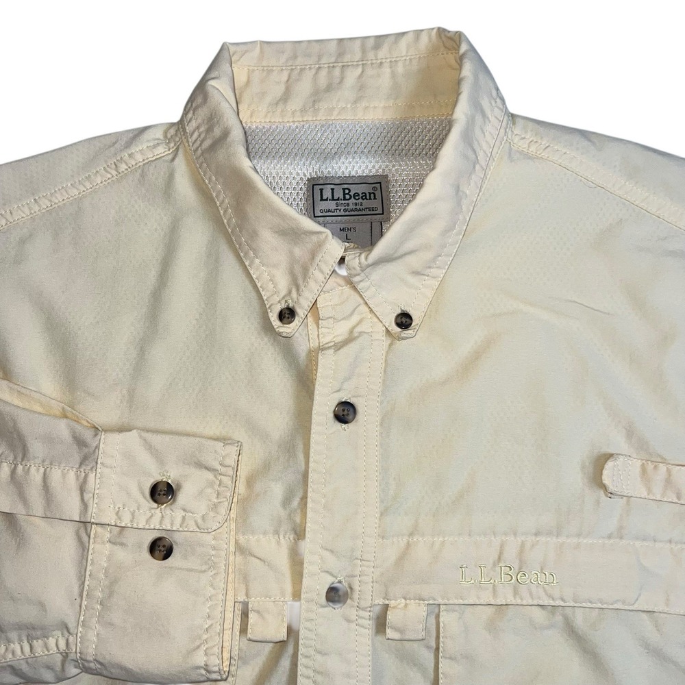 L.L. Bean Mens L Yellow Long Roll Tab Sleeve Vented Button Down Outdoor Shirt - Picture 1 of 5